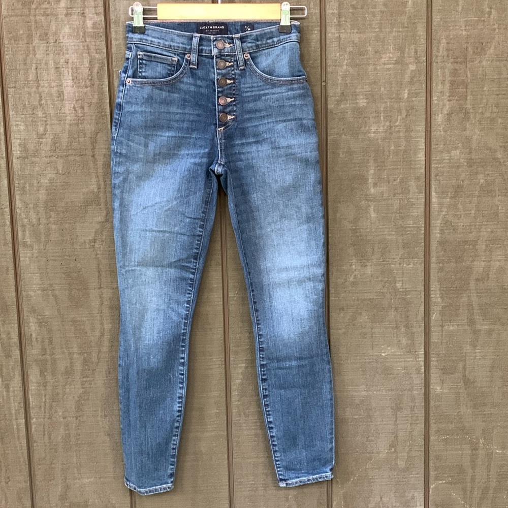 Button Fly High Rise Ankle Jeans